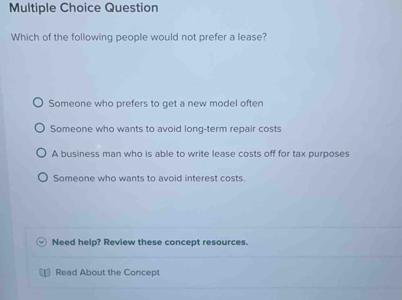 multiple choice question\ which of the following people would not prefe…