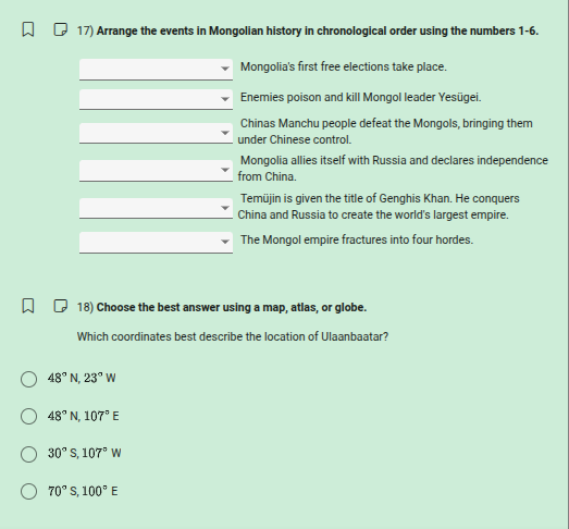 17) arrange the events in mongolian history in chronological order usin…