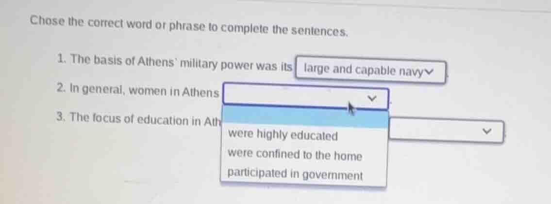 chose the correct word or phrase to complete the sentences. 1. the basi…