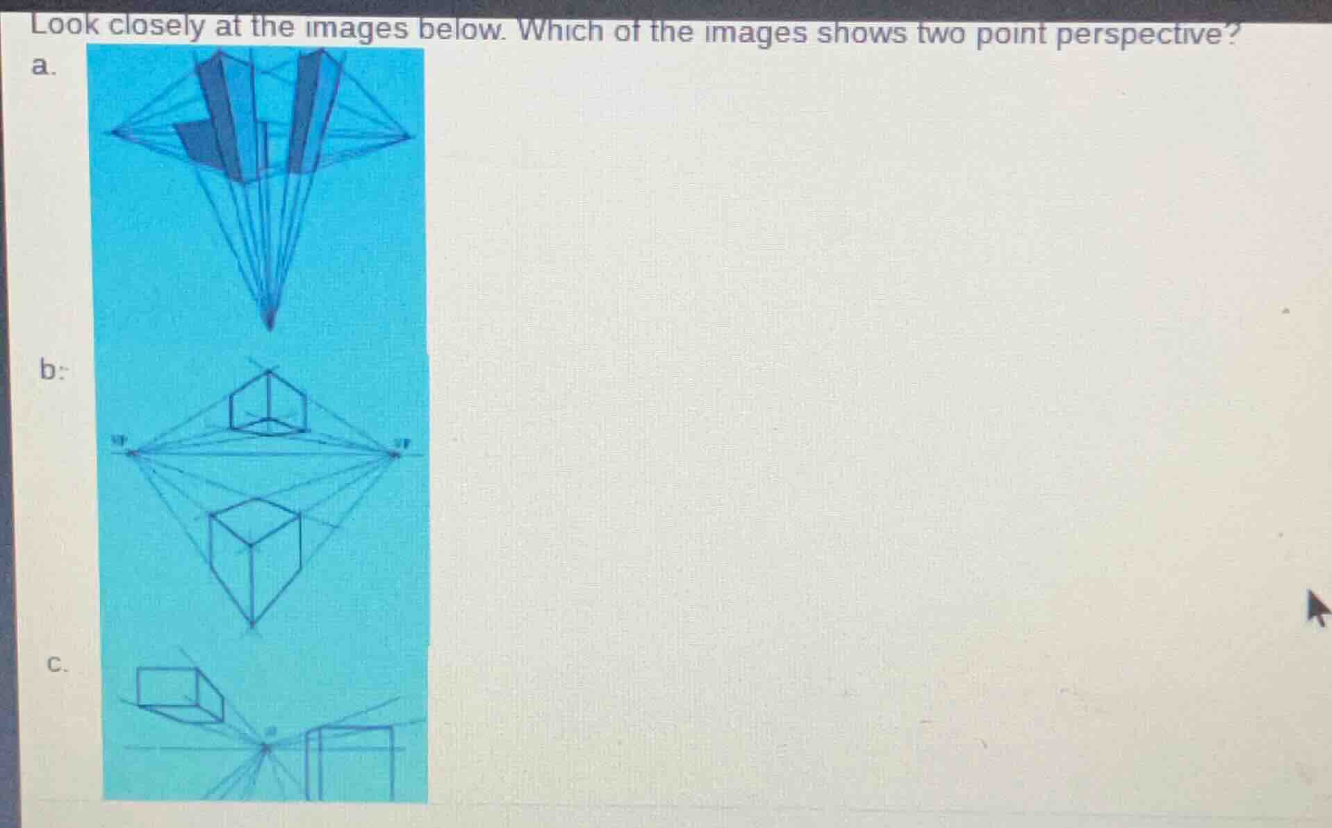 look closely at the images below. which of the images shows two point p…