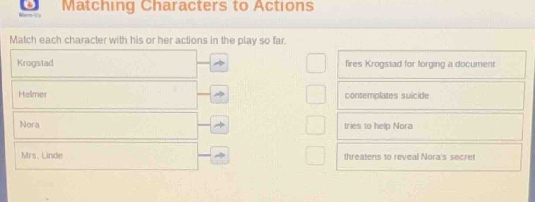 matching characters to actions match each character with his or her act…