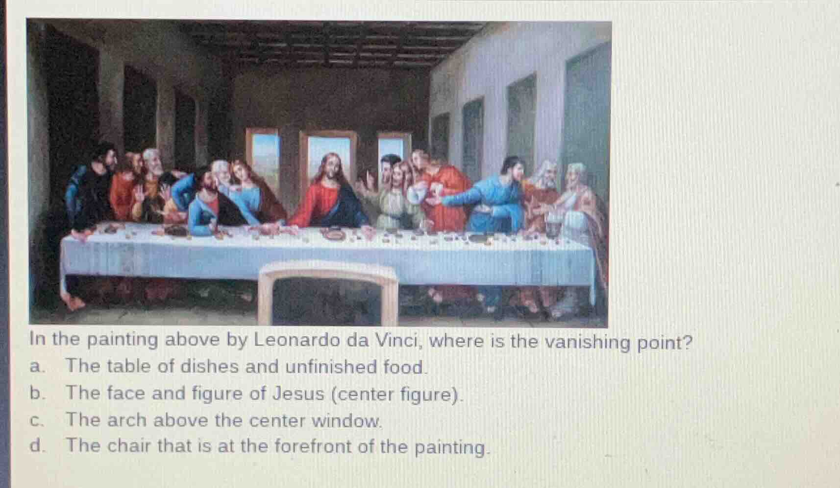 in the painting above by leonardo da vinci, where is the vanishing poin…