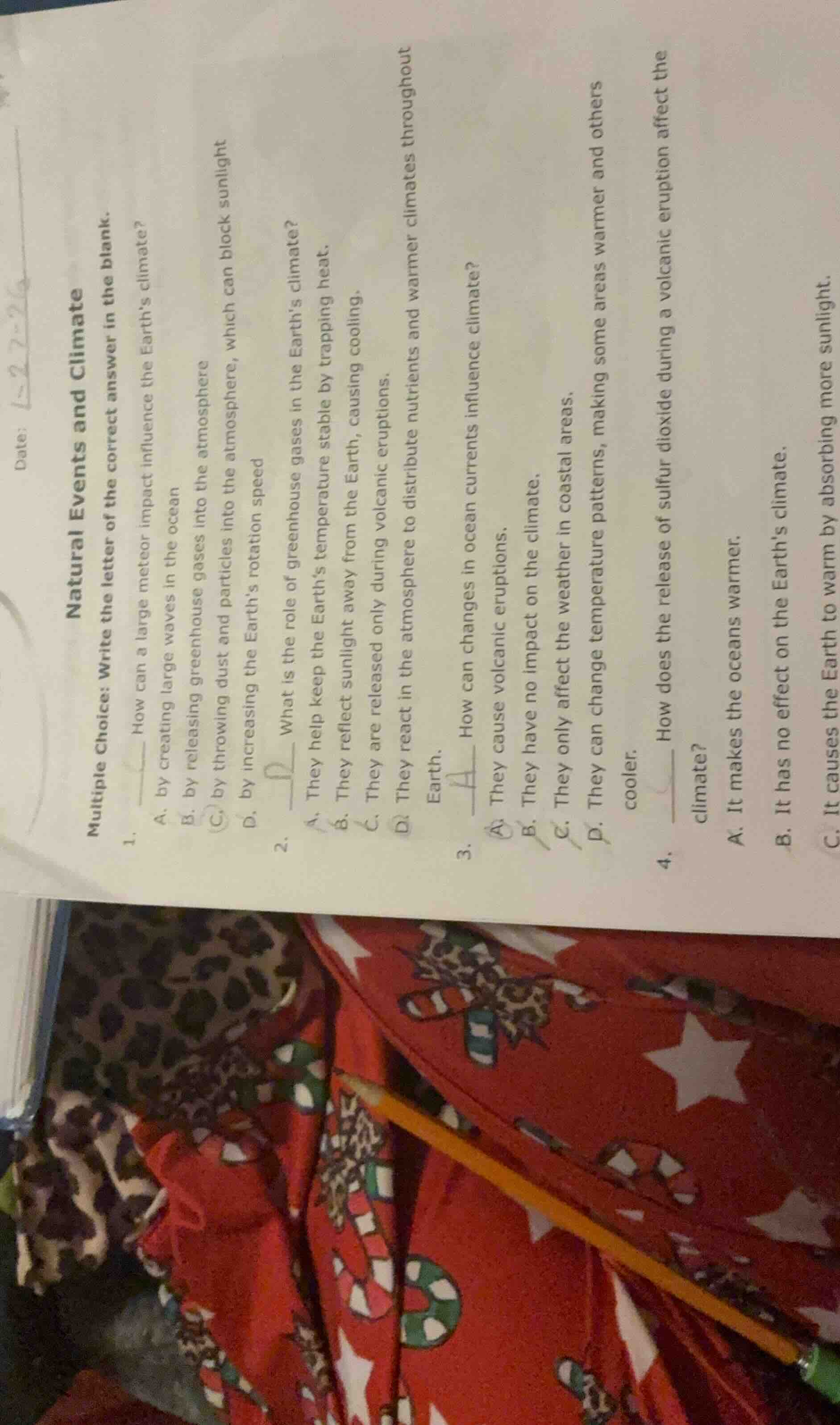 natural events and climate multiple choice: write the letter of the cor…