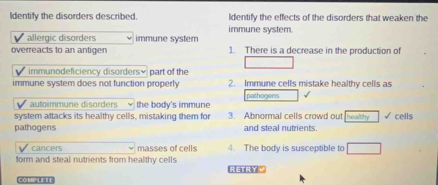 identify the disorders described. allergic disorders immune system over…