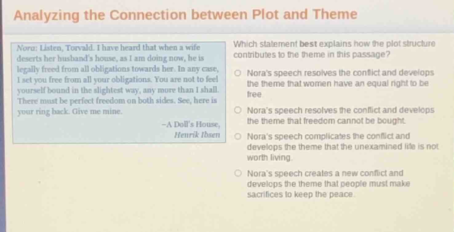 analyzing the connection between plot and theme nora: listen, torvald. …