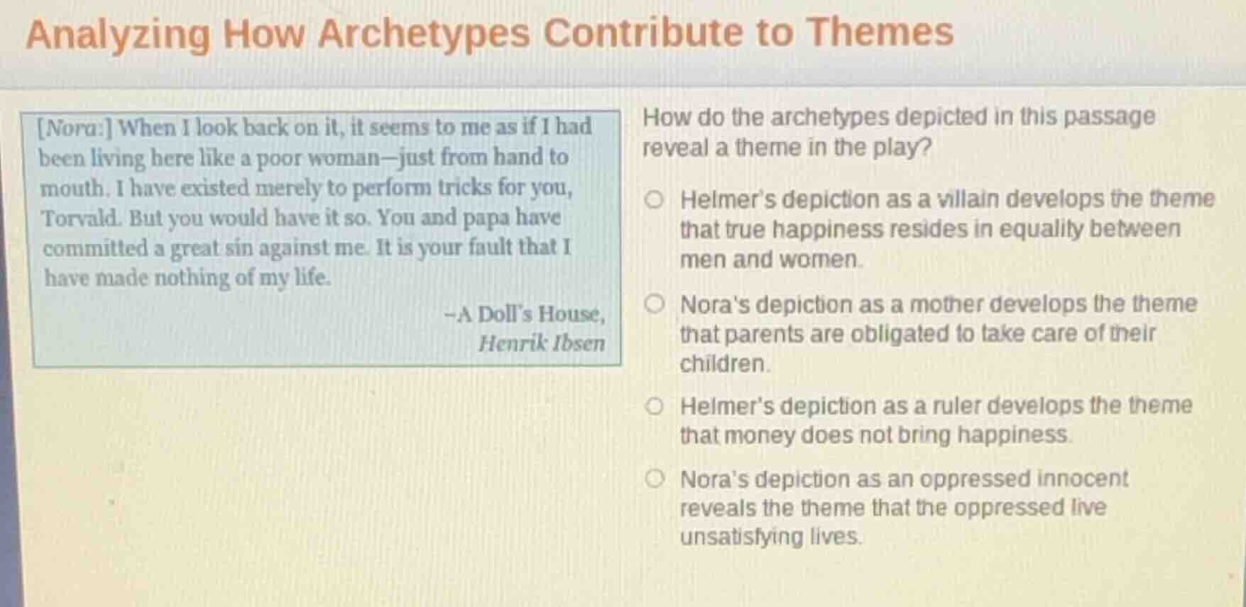 analyzing how archetypes contribute to themes nora: when i look back on…