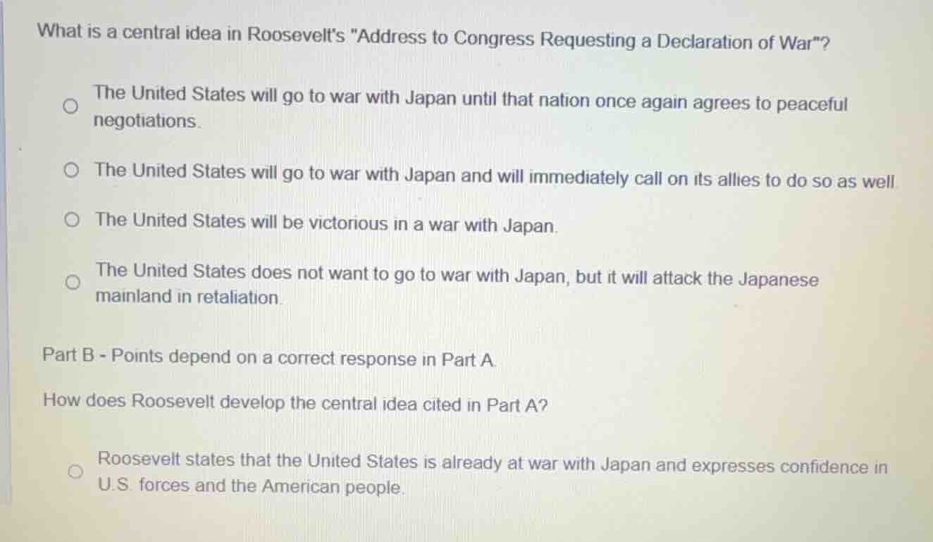 what is a central idea in roosevelts \address to congress requesting a …