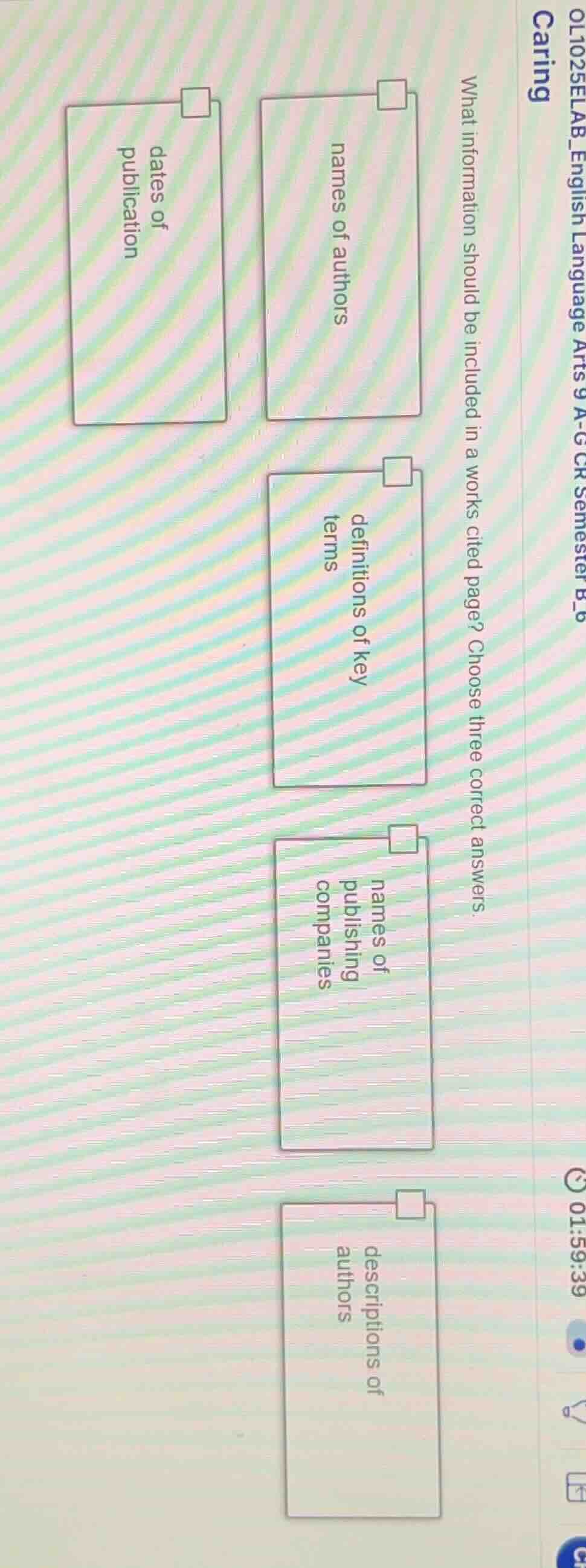 what information should be included in a works cited page? choose three…