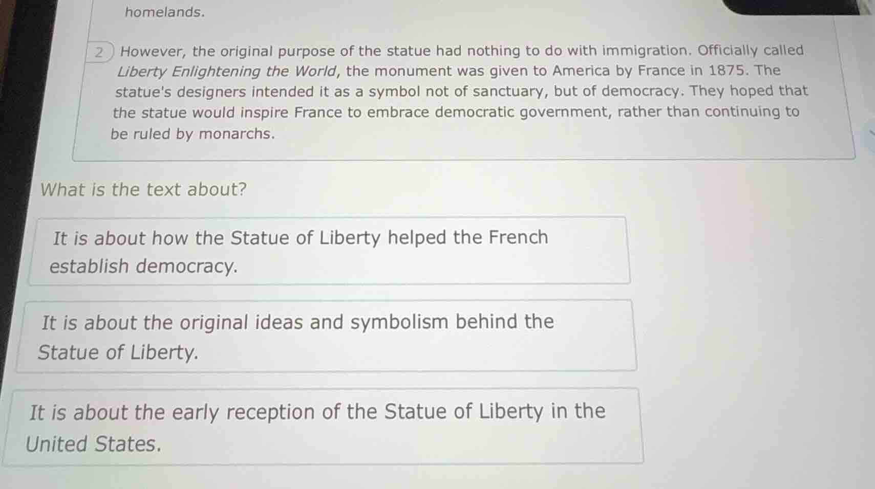 2 however, the original purpose of the statue had nothing to do with im…