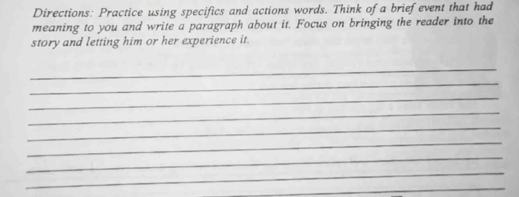 directions: practice using specifics and actions words. think of a brie…