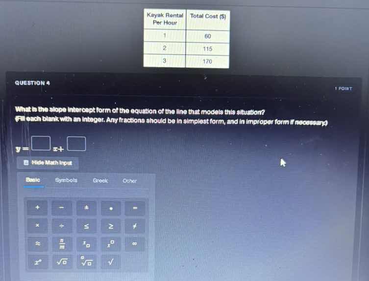 question 4 1 point what is the slope intercept form of the equation of …