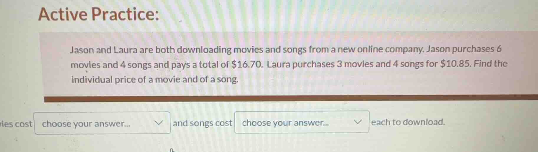 active practice: jason and laura are both downloading movies and songs …