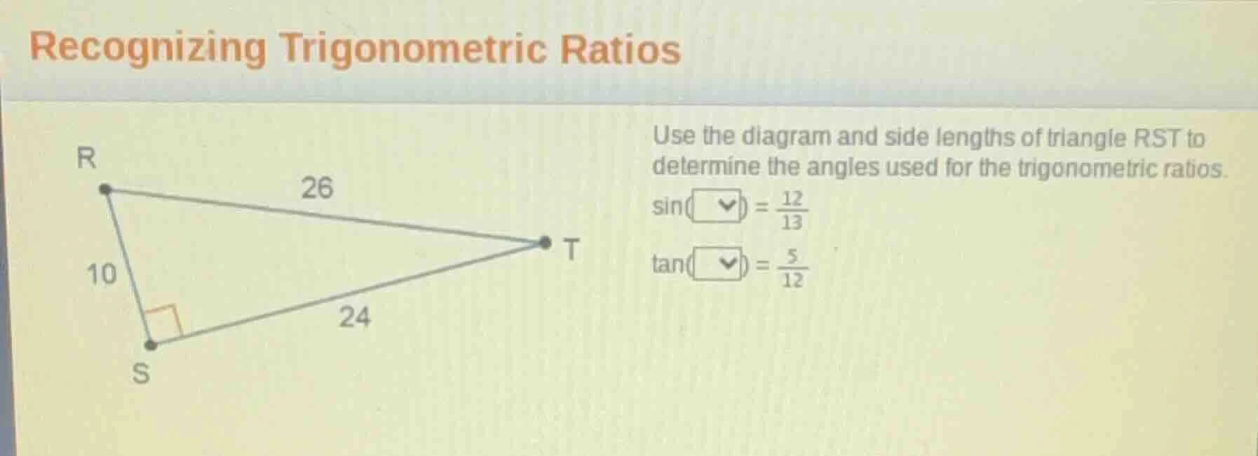 recognizing trigonometric ratios use the diagram and side lengths of tr…