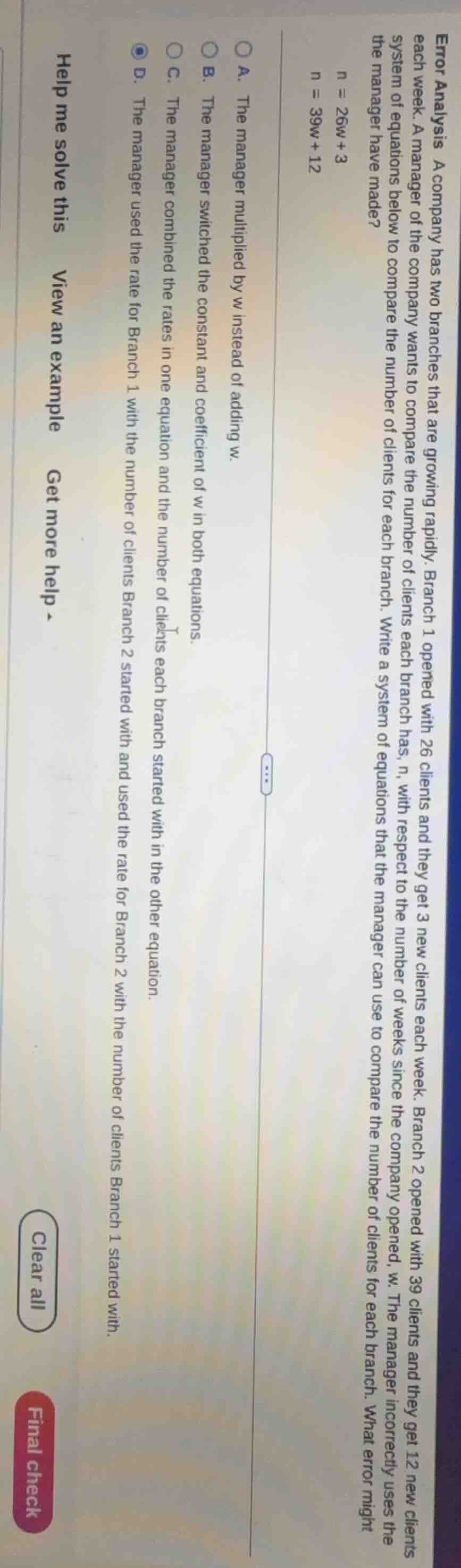 error analysis a company has two branches that are growing rapidly. bra…