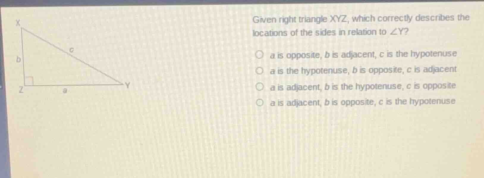 given right triangle xyz, which correctly describes the locations of th…