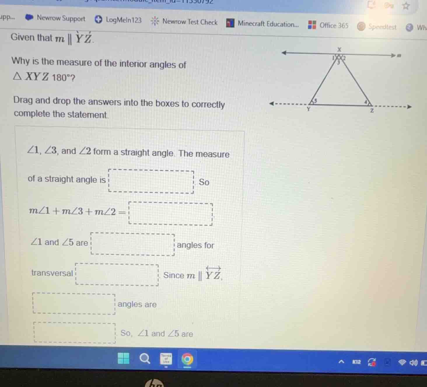 given that $m \\parallel \\overleftrightarrow{yz}$. why is the measure …