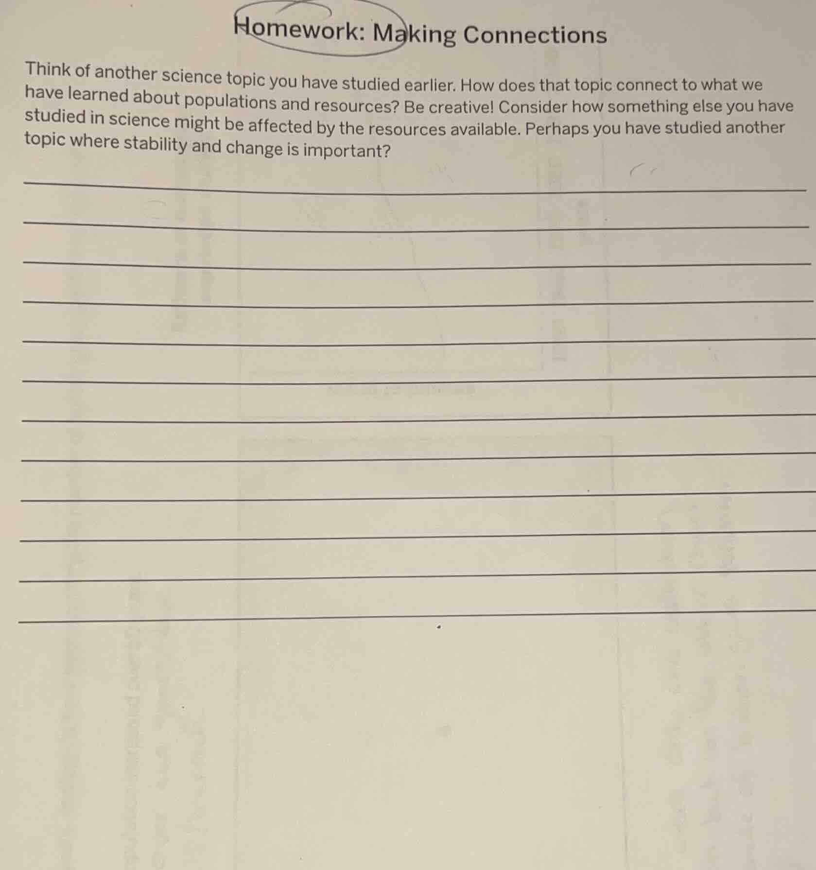 homework: making connections think of another science topic you have st…