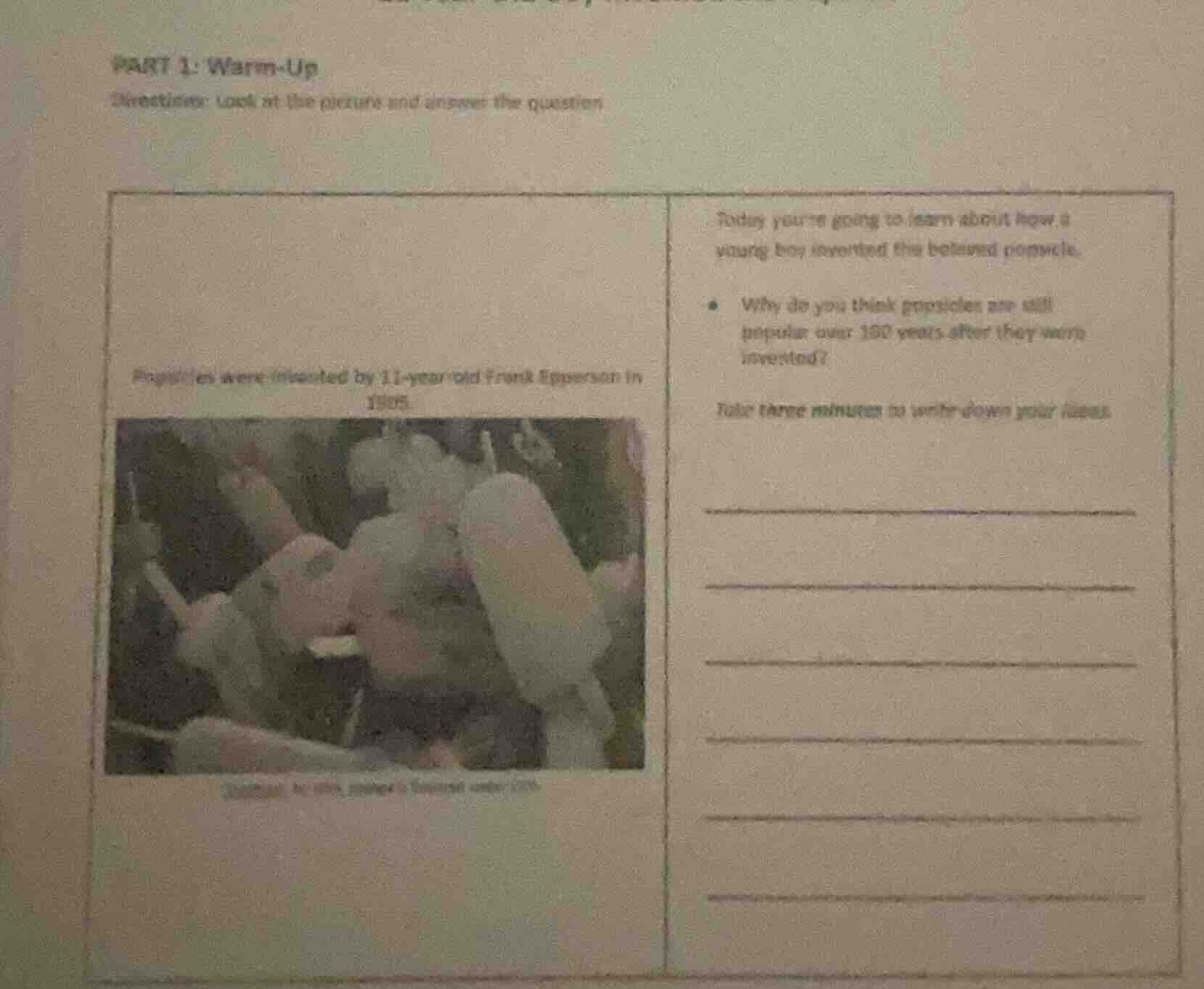 part 1: warm-up directions: look at the picture and answer the question…