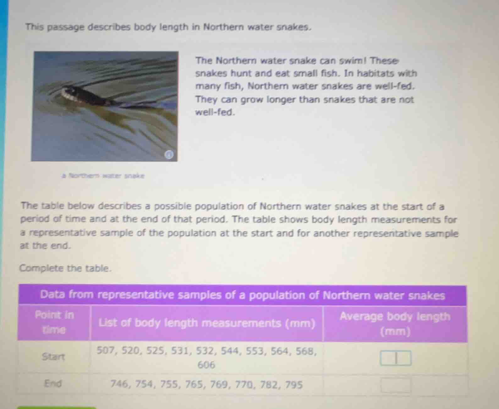 this passage describes body length in northern water snakes. the northe…