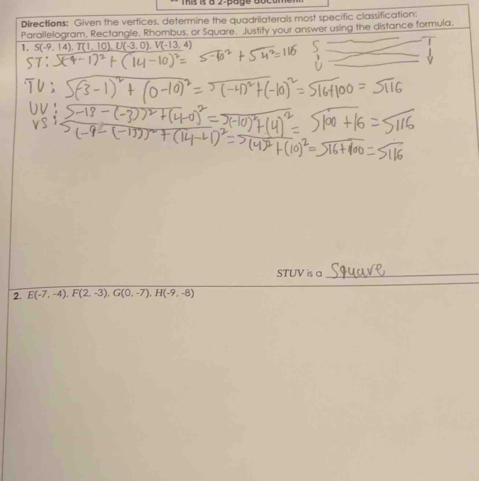 directions: given the vertices, determine the quadrilaterals most speci…
