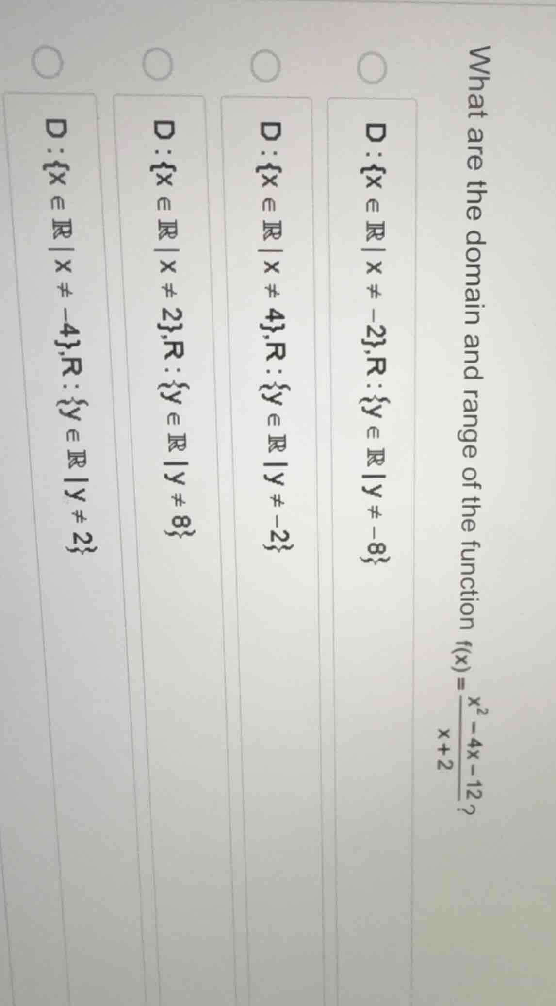 what are the domain and range of the function $f(x)=\\frac{x^2 - 4x - 1…
