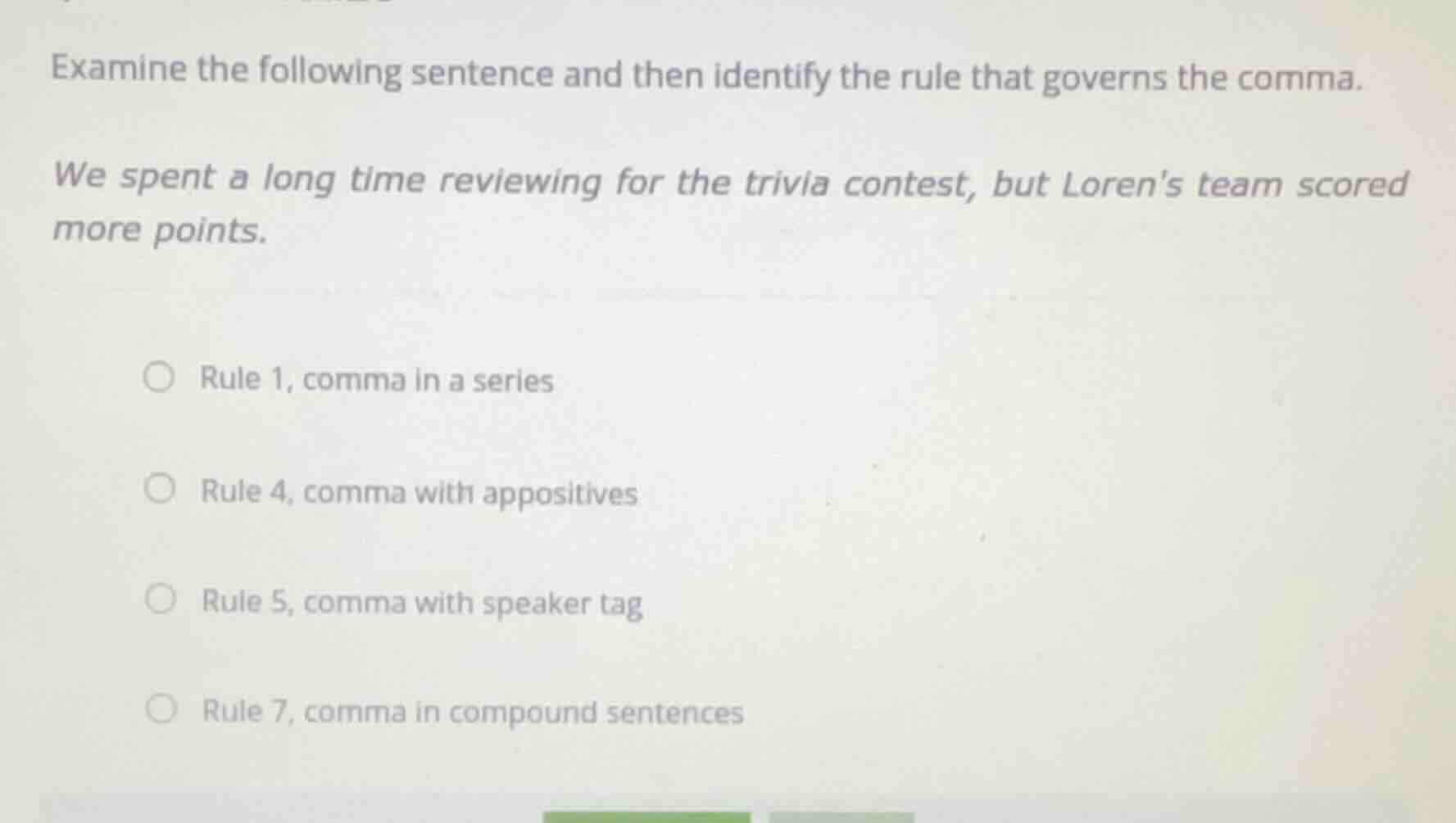 examine the following sentence and then identify the rule that governs …