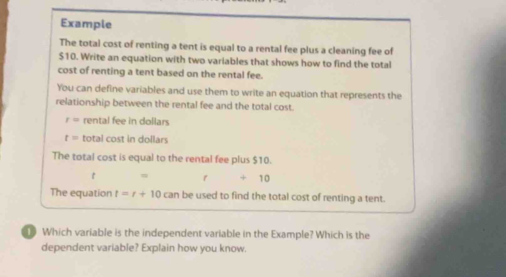 example the total cost of renting a tent is equal to a rental fee plus …