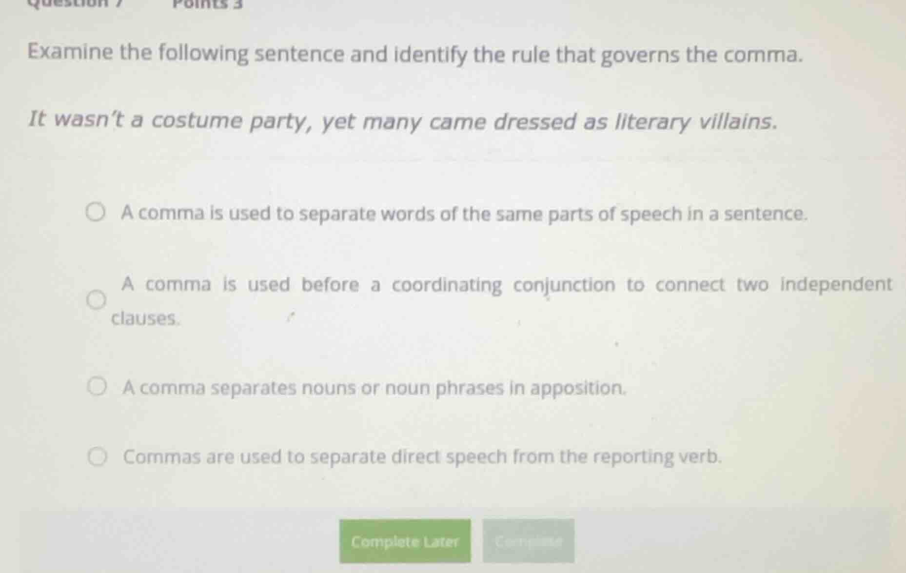 question 7 points 3 examine the following sentence and identify the rul…
