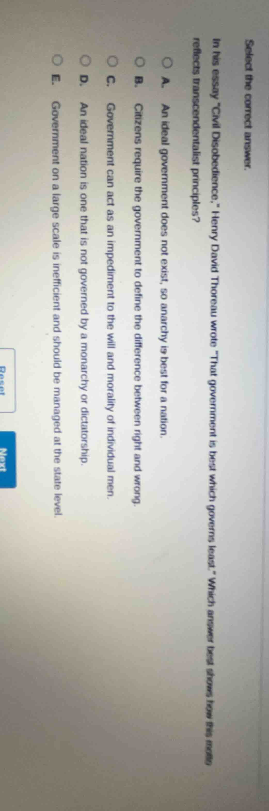 select the correct answer. in his essay \civil disobedience,\ henry dav…