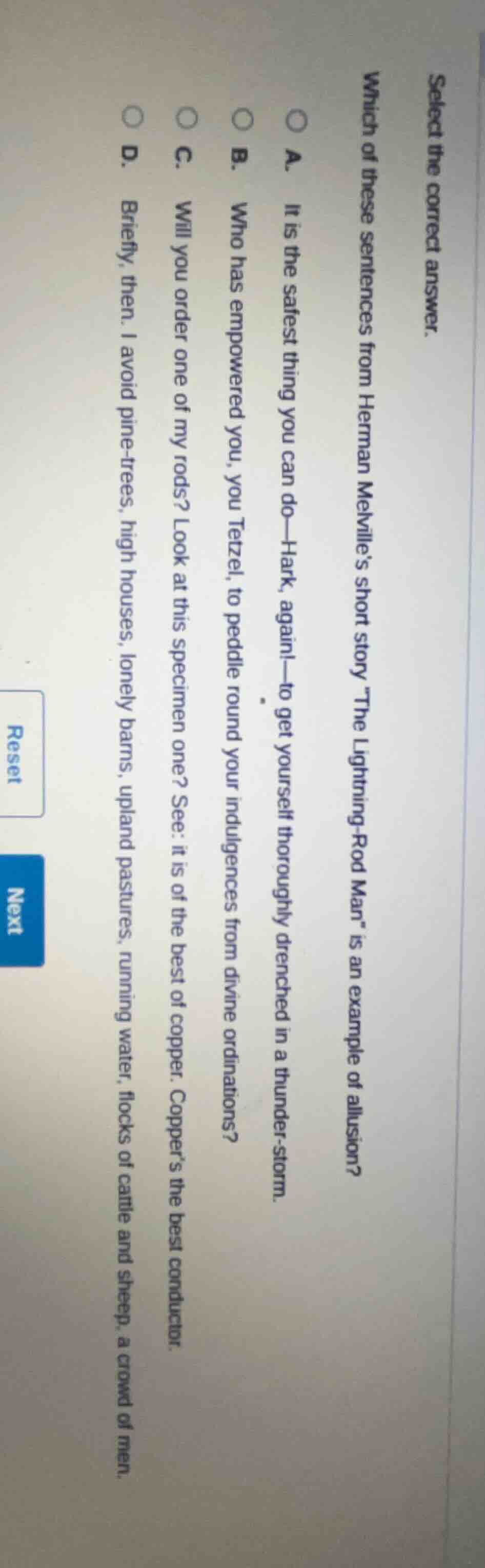 select the correct answer. which of these sentences from herman melvill…