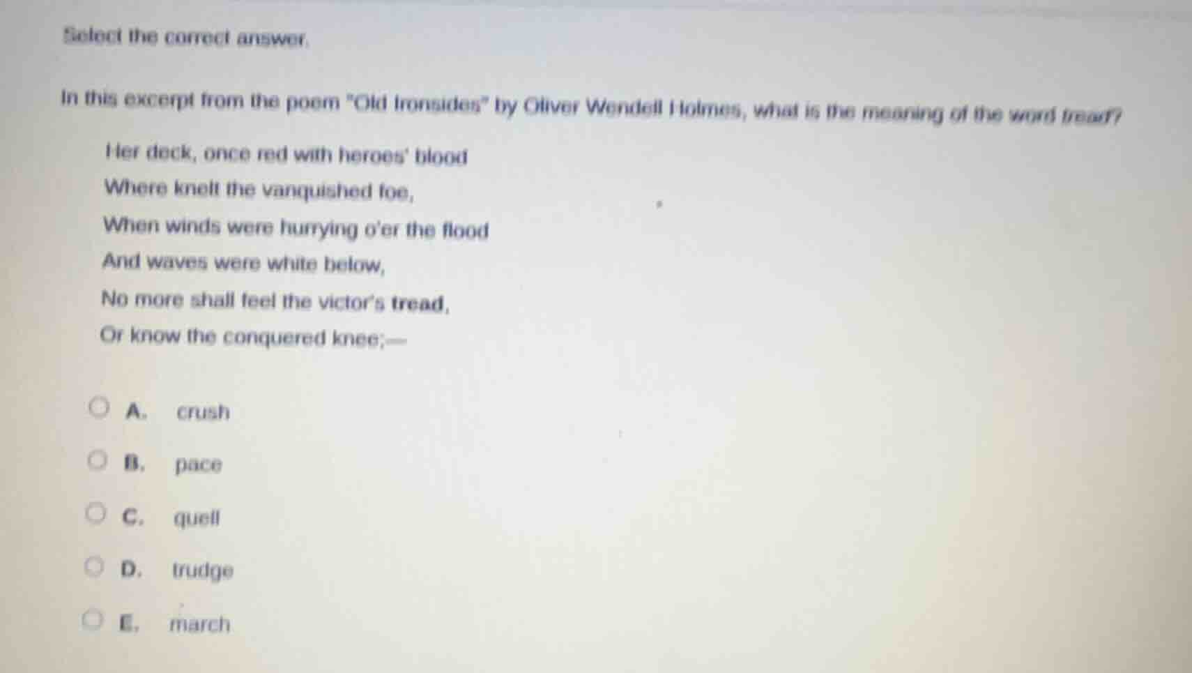 select the correct answer. in this excerpt from the poem \old ironsides…