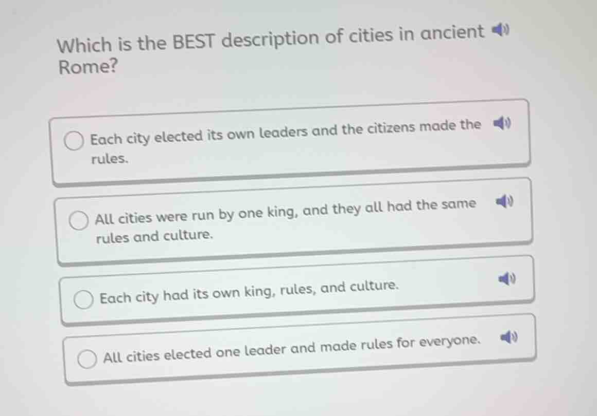 which is the best description of cities in ancient rome? each city elec…