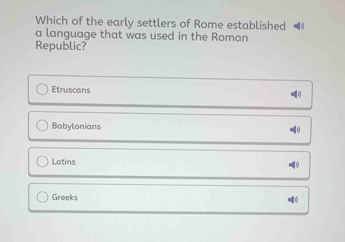which of the early settlers of rome established a language that was use…