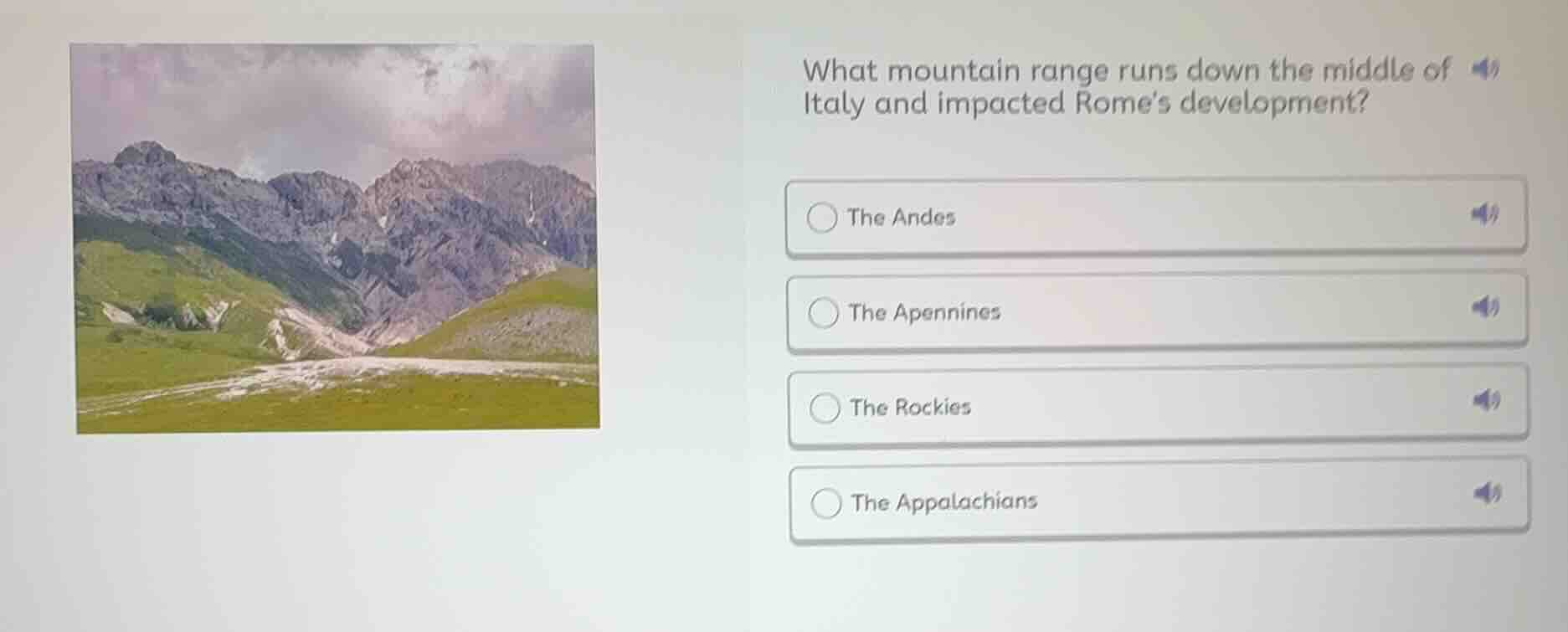 what mountain range runs down the middle of italy and impacted romes de…