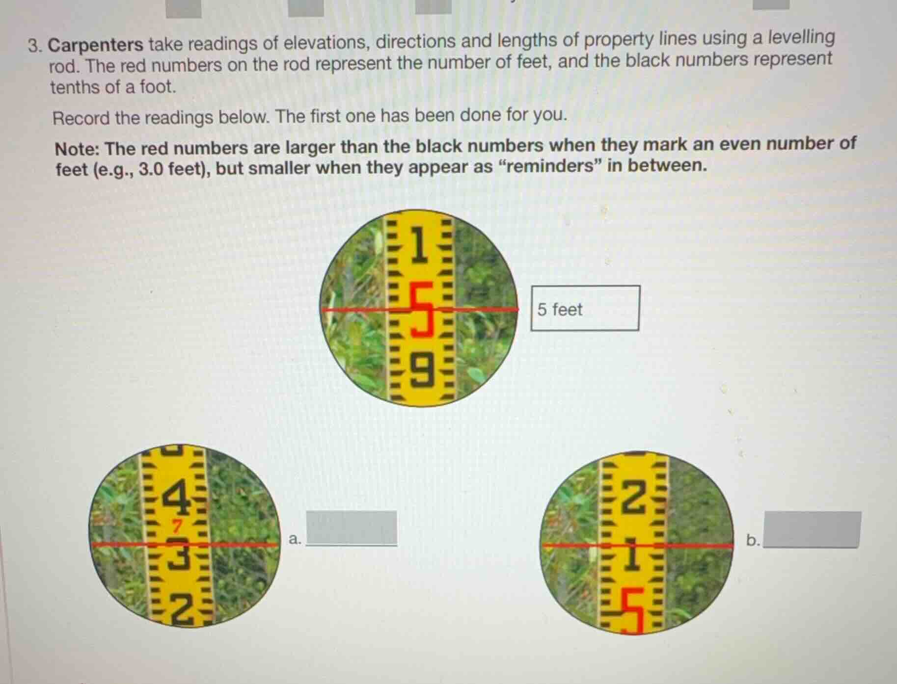 3. carpenters take readings of elevations, directions and lengths of pr…