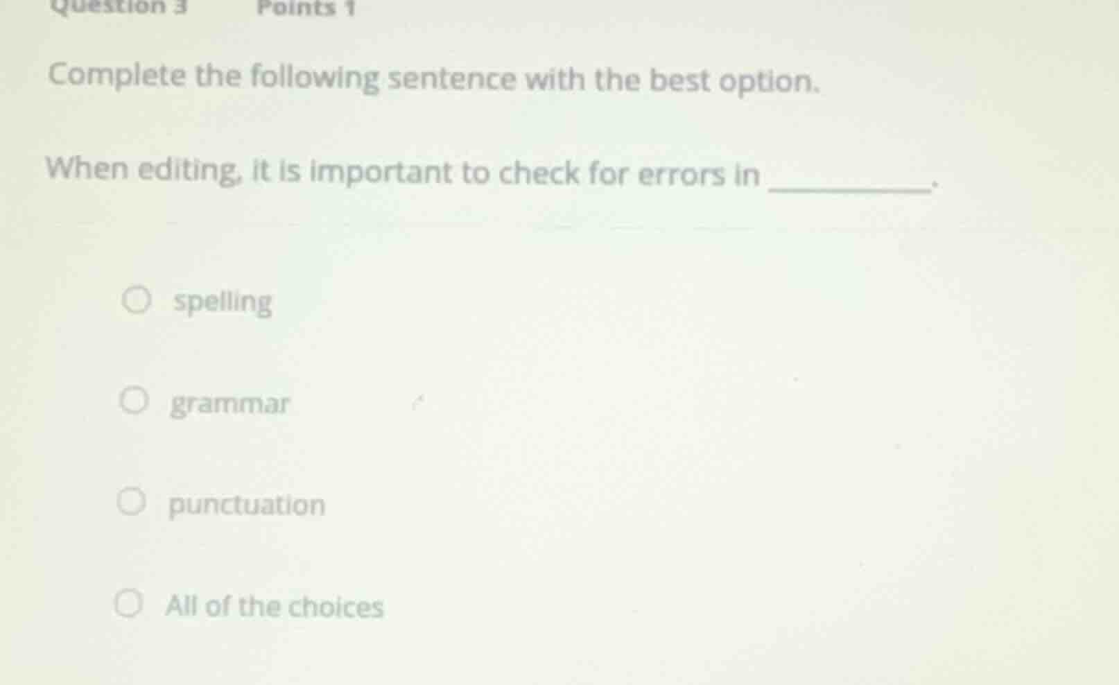 question 3 points 1 complete the following sentence with the best optio…