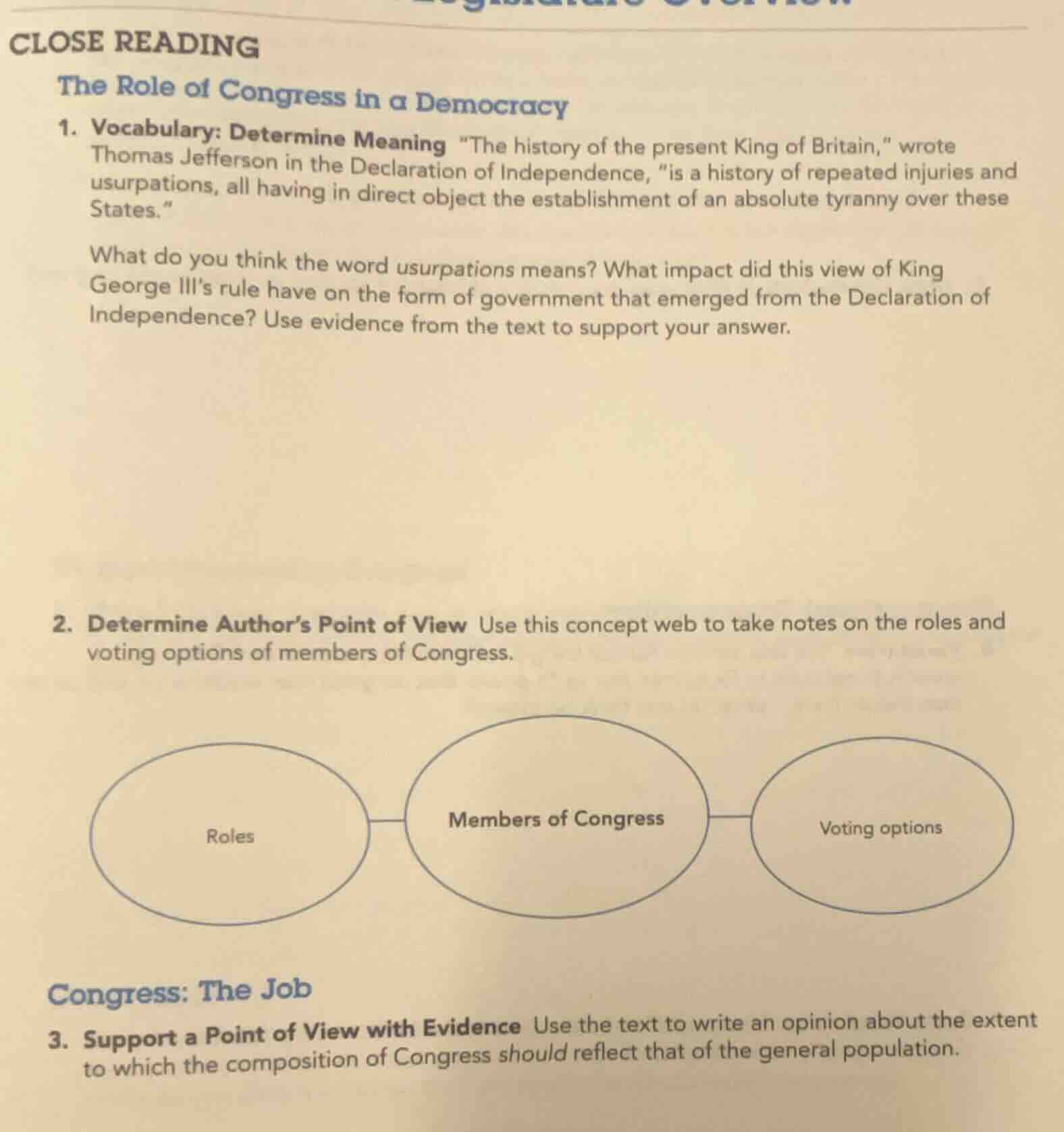 close reading the role of congress in a democracy 1. vocabulary: determ…