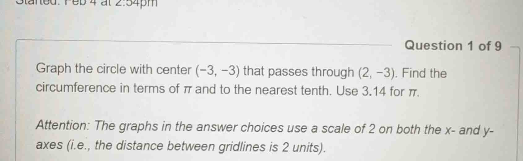 question 1 of 9 graph the circle with center (-3, -3) that passes throu…