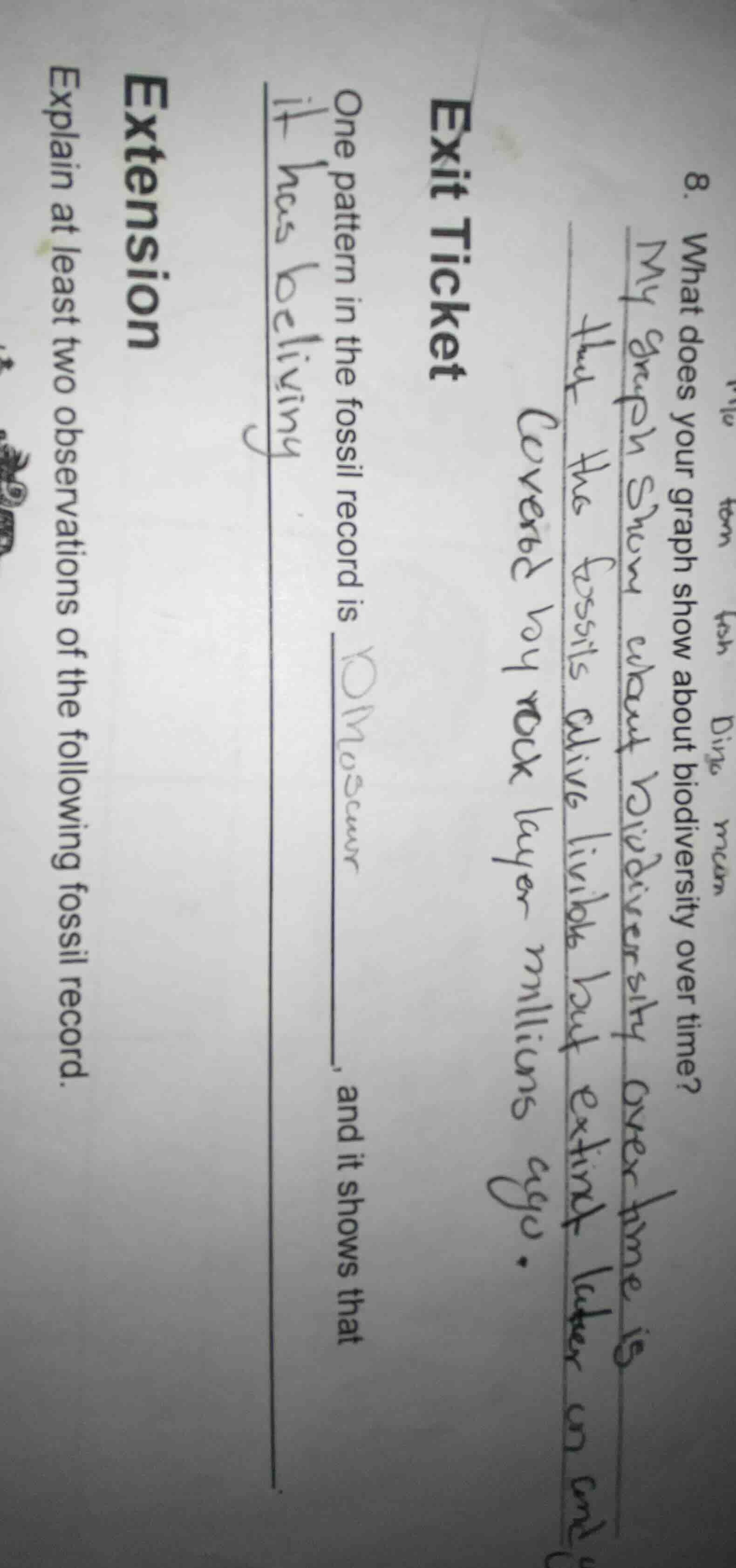 8. what does your graph show about biodiversity over time? my graph sho…