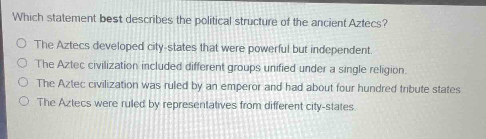 which statement best describes the political structure of the ancient a…