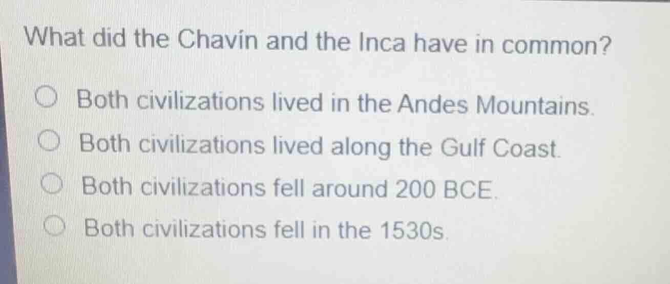 what did the chavin and the inca have in common? both civilizations liv…