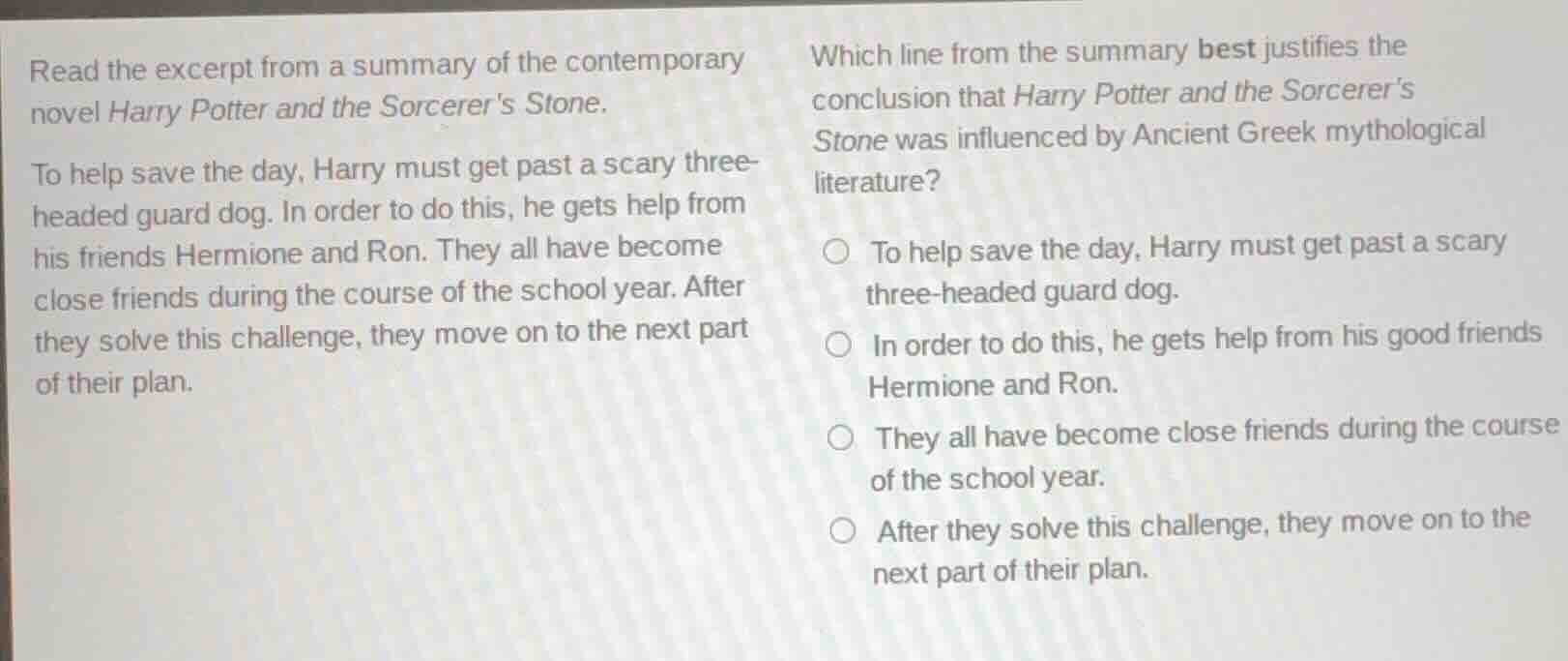 read the excerpt from a summary of the contemporary novel harry potter …