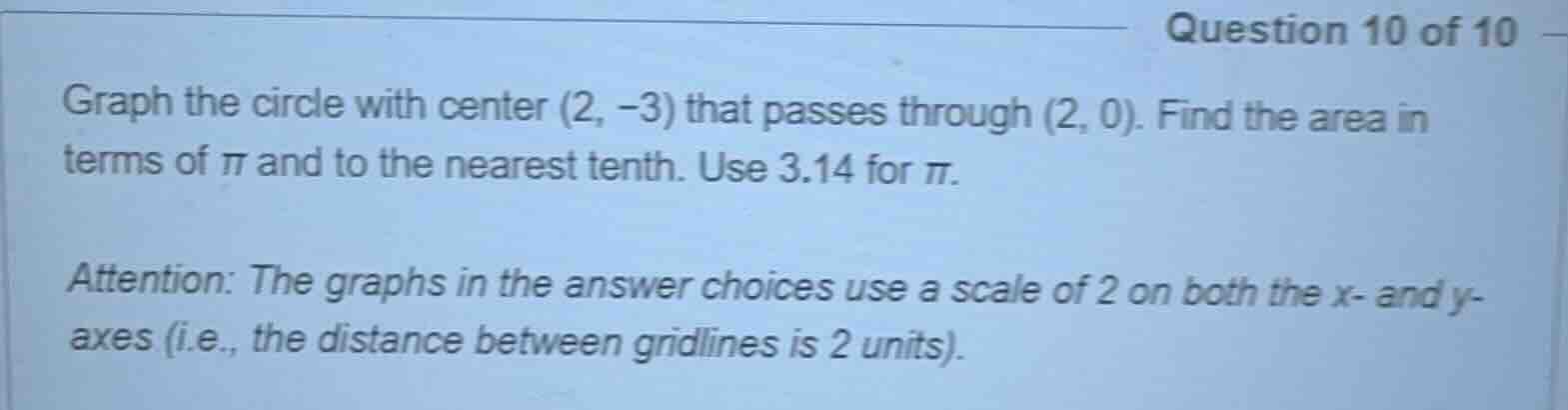 question 10 of 10 graph the circle with center (2, -3) that passes thro…