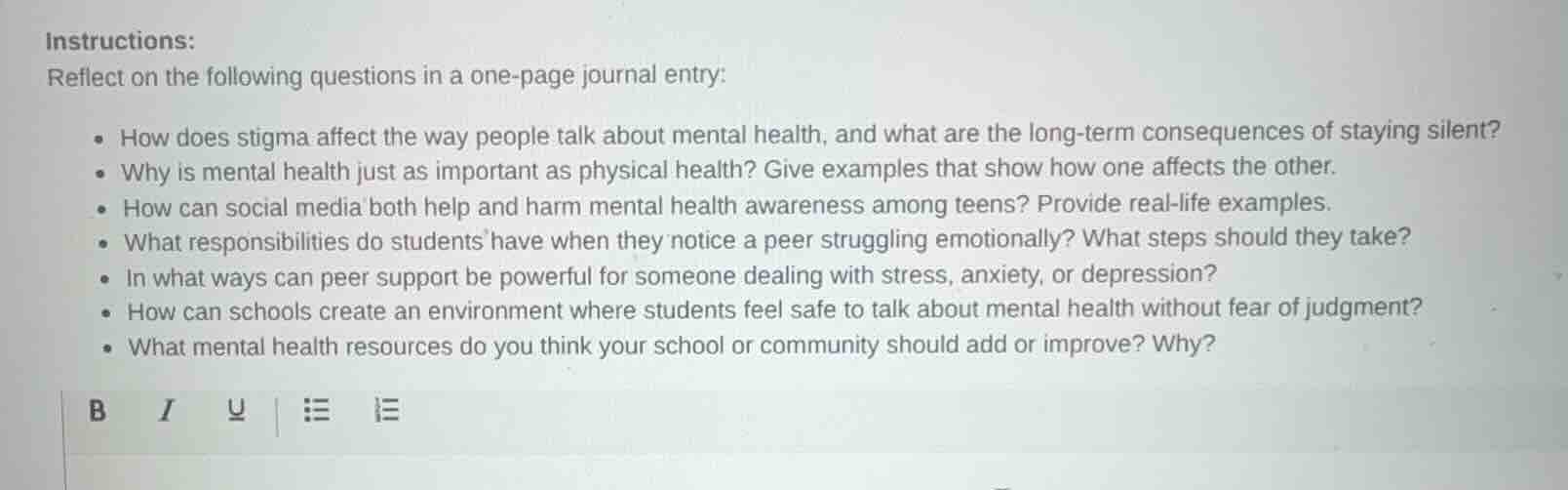 instructions: reflect on the following questions in a one - page journa…