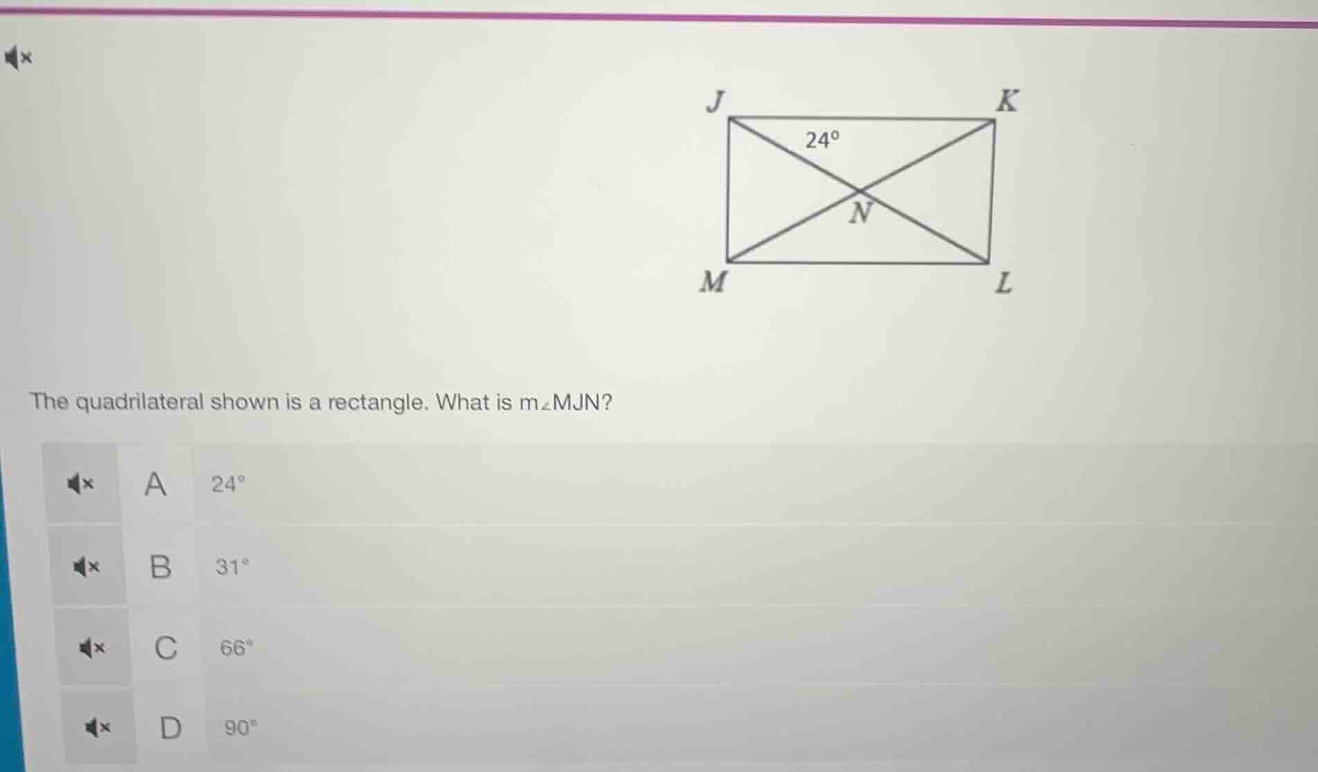 the quadrilateral shown is a rectangle. what is ( mangle mjn )? a ( 24^…