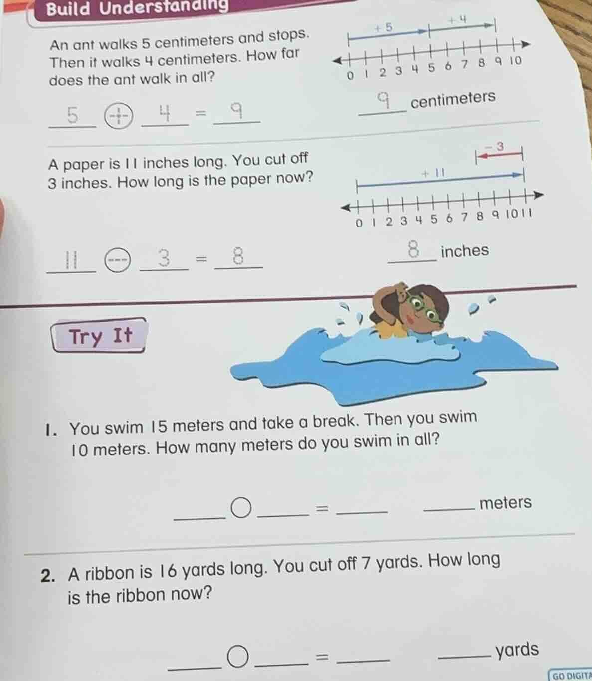 build understanding an ant walks 5 centimeters and stops. then it walks…