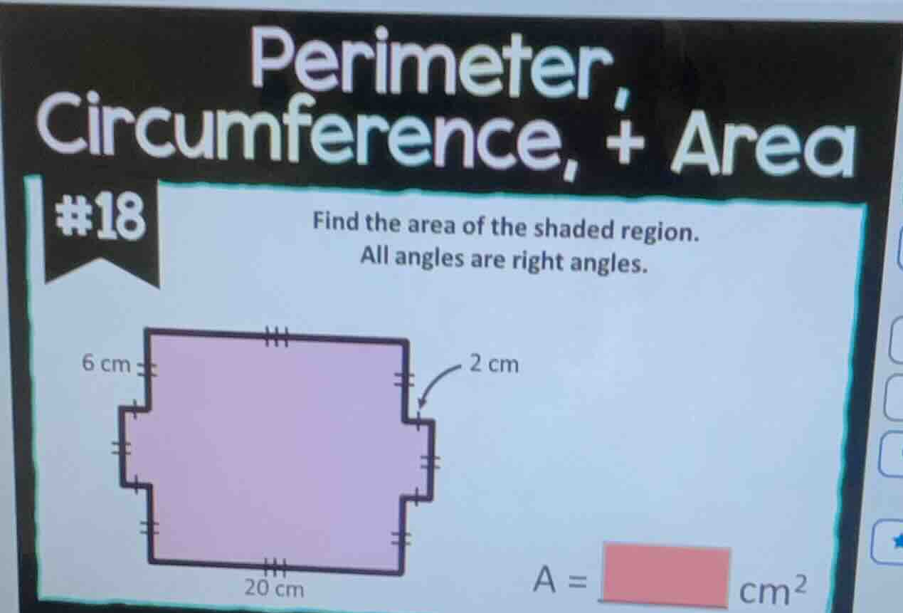 perimeter, circumference, + area #18 find the area of the shaded region…