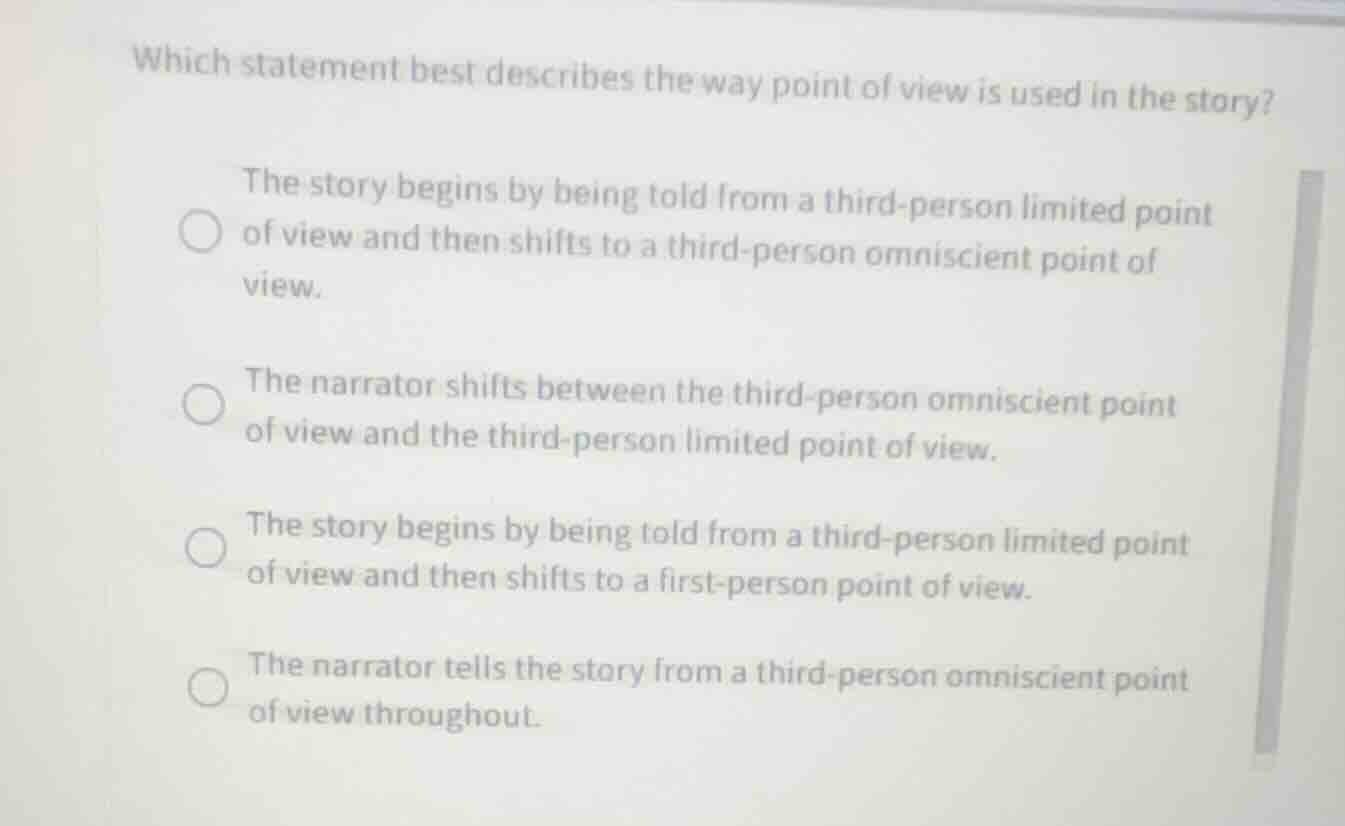 which statement best describes the way point of view is used in the sto…