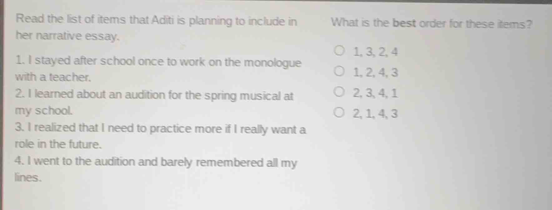 read the list of items that aditi is planning to include in her narrati…