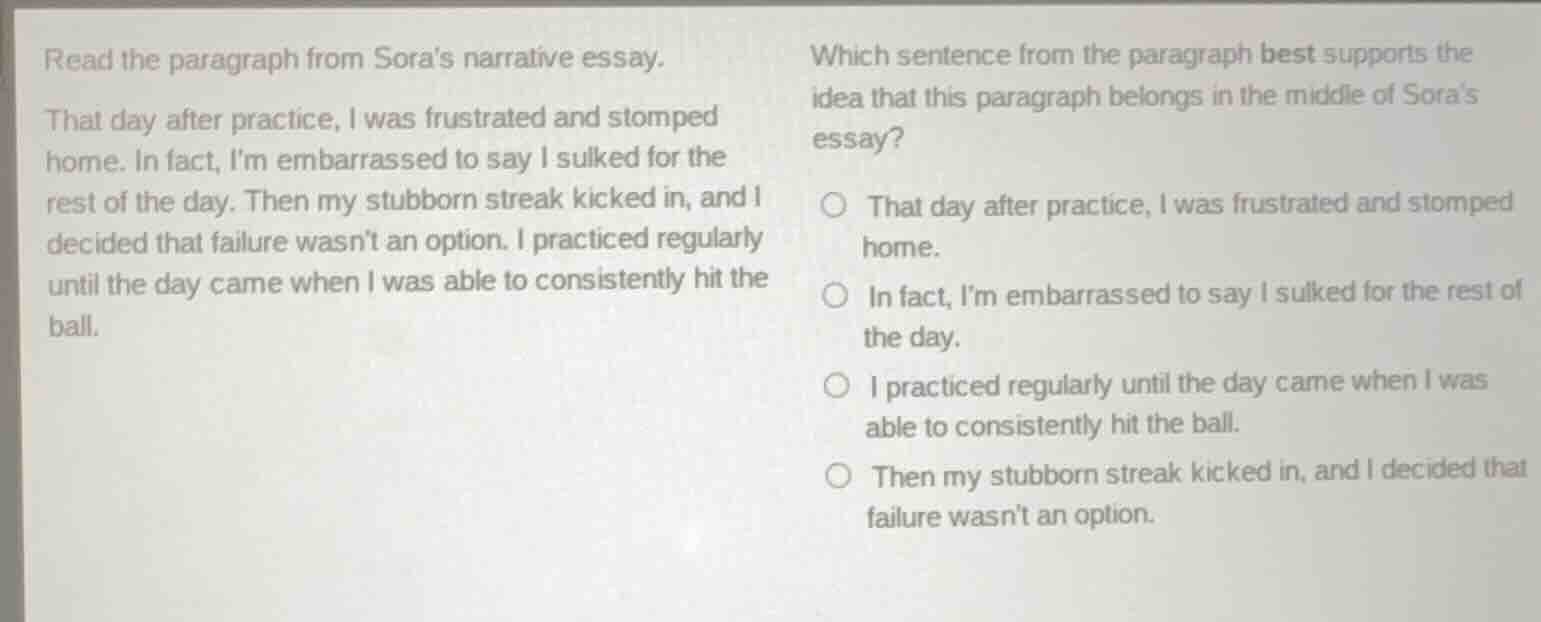 read the paragraph from sora’s narrative essay. that day after practice…